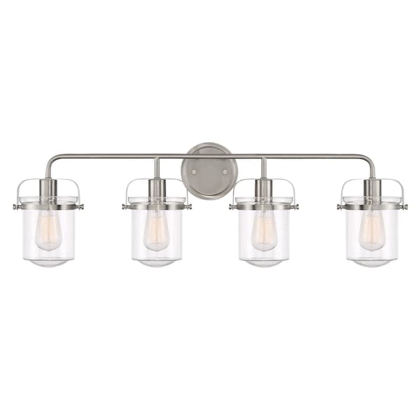 Designers Fountain Jaxon 33in 4-Light Brushed Nickel Industrial Indoor Vanity Light with Clear Seedy Glass Shades 90604-BN - main